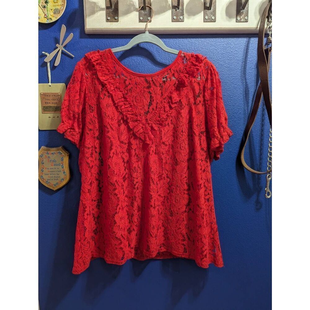 City Chic Lace Ruffle Blouse Top Removable Tank Plus Size 4th Of July Western